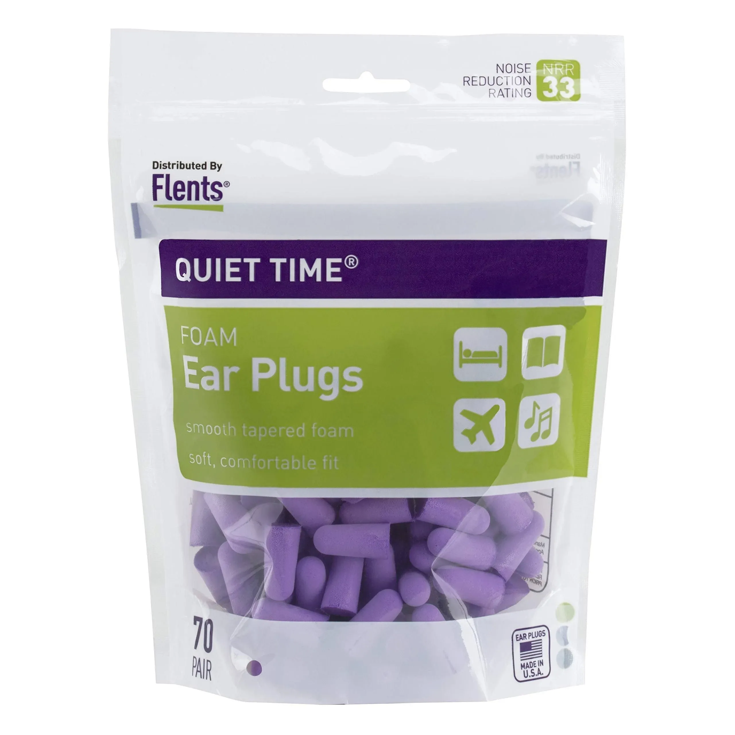 Flents Quiet Time® Soft Comfort Ear Plugs (NRR 33), Made in the USA (70 Pair)