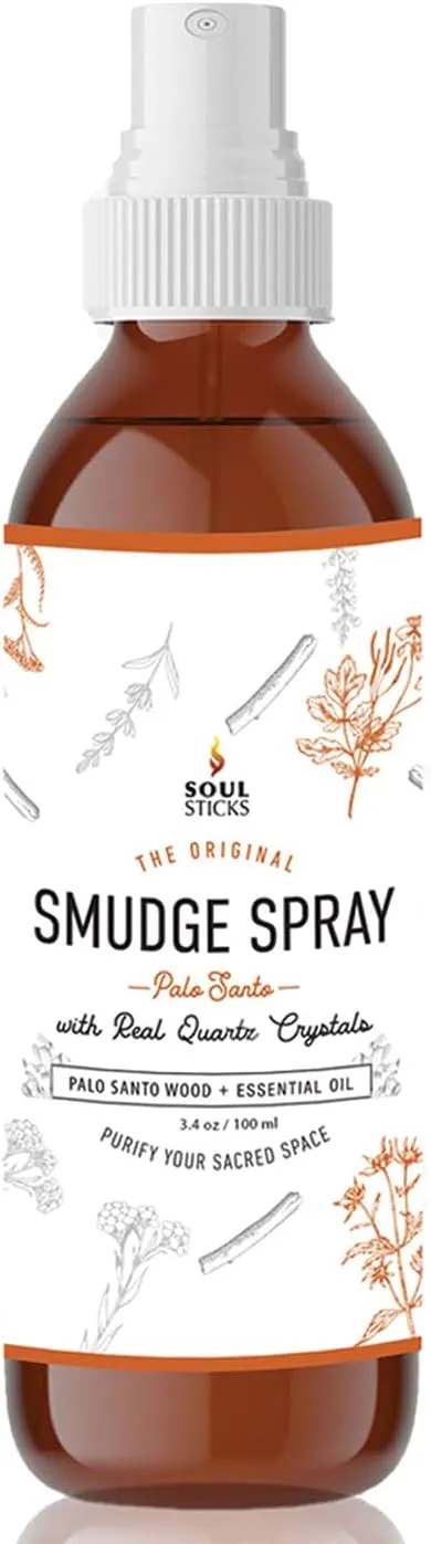 Soul Sticks Smudge Spray for Cleansing Negative Energy and Purifying Home | Made with White Sage and Quartz Crystals | 3.5 oz. Bottle (Palo Santo)