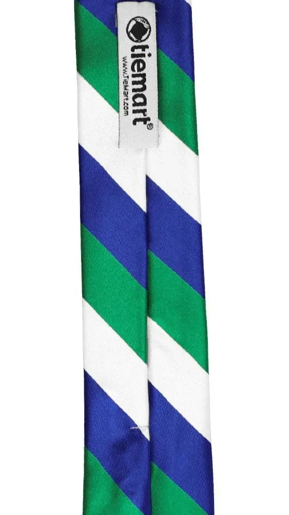 Kelly Green, White and Royal Blue Striped Skinny Tie, 2" Width