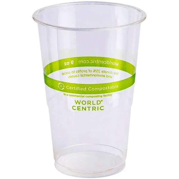 100% Compostable Cups by World Centric, Made from Ingeo PLA, for Cold Drinks, Clear, 9 oz (Pack of 2000)