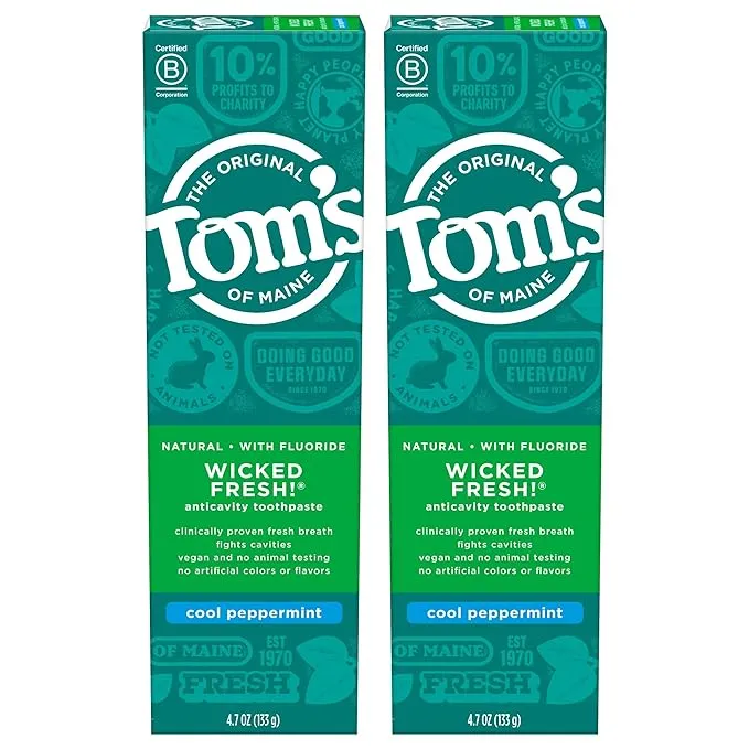 Tom's of Maine Natural Wicked Fresh Fluoride Toothpaste Cool Peppermint 4.70 oz (Pack of 2)