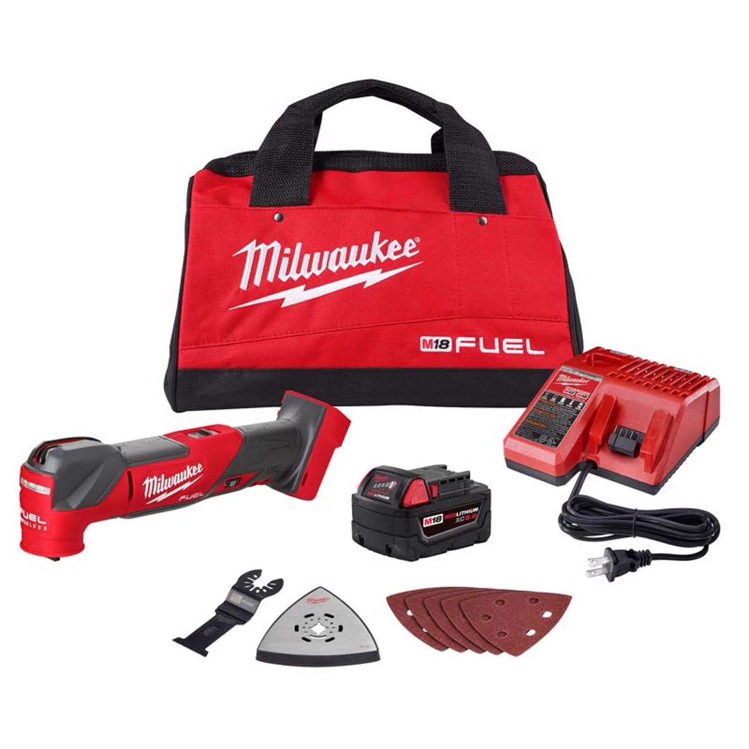 M18 FUEL 18V Lithium-Ion Cordless Brushless Oscillating Multi-Tool Kit with one 5.0 Ah Battery, Charger and Tool Bag