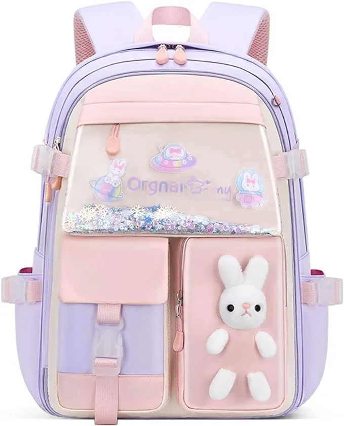 Cute Pink Bunny Kindergarten Preschool Elementary School Bookbag for Girls