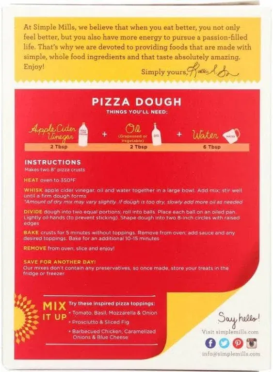 Simple Mills Gluten Free Pizza Dough Almond Flour Mix 9.8 oz (Case of 2) | ShelHealth