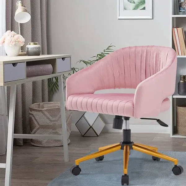 NORDICANA Home Office Task Chair, Swivel Desk Chair, Upholstered Velvet Computer Chair, Gold Metal Base, PinkNORDICANA Home Office Task Chair, Swivel Desk Chair, Upholstered Velvet Computer Chair, Gold Metal Base, Pink