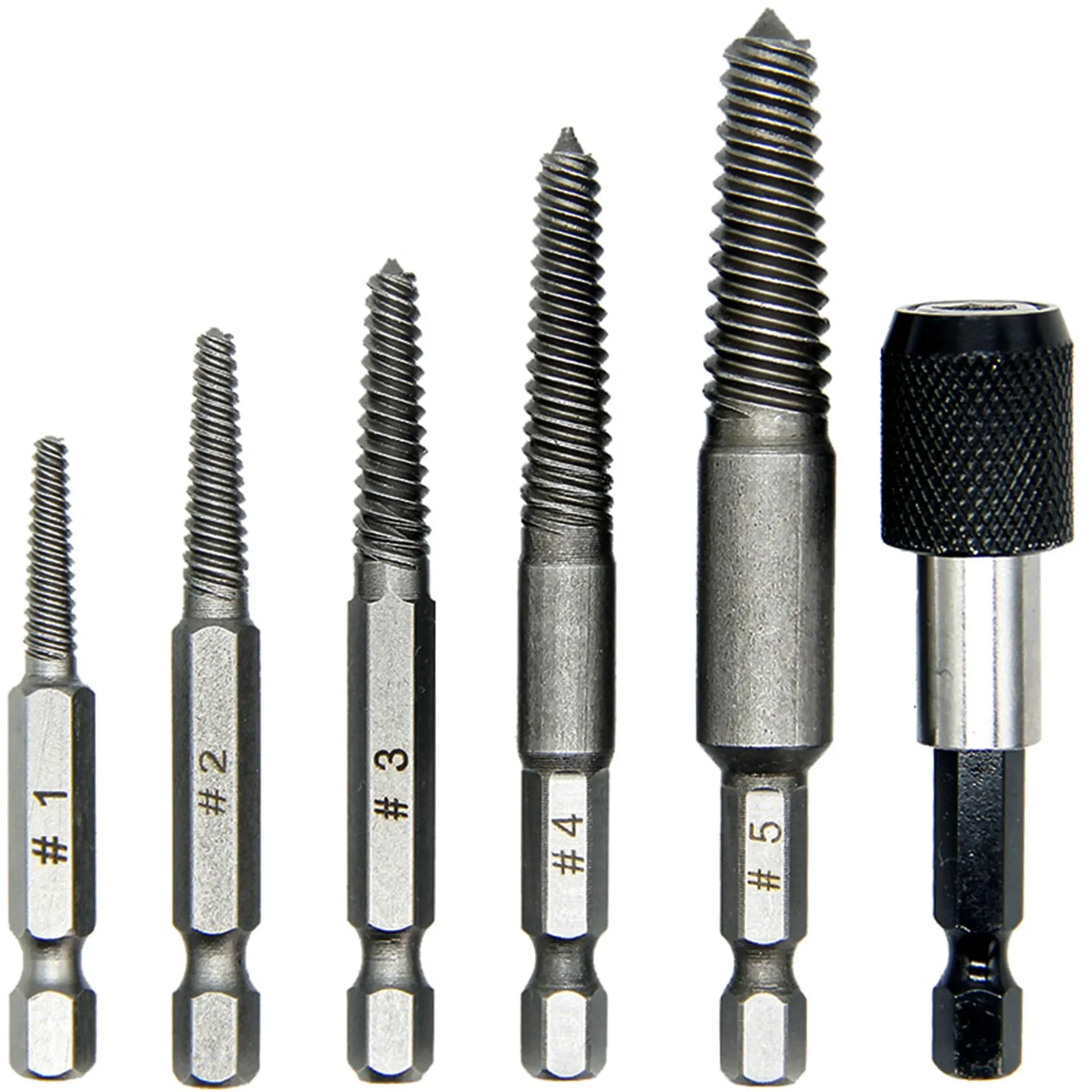 6 Pcs Damaged Screw And Broken Bolt Extractor Set With 1/4 Quick Change Arbors T