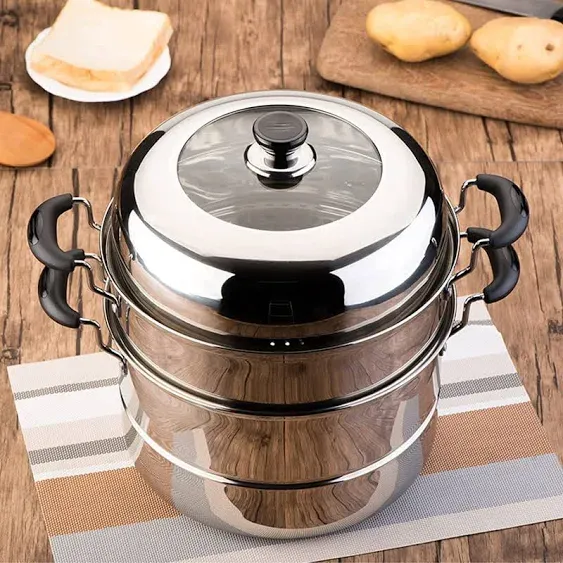 WUWEOT 11" Steamer Pot, 3 Tier Stainless Steel Steaming Pot Dim Sum Cookware, Food Vegetable Cooking Pan With Stackable Pan Insert/Lid for Vegetable, Dumpling, Stock, Sauce, Food