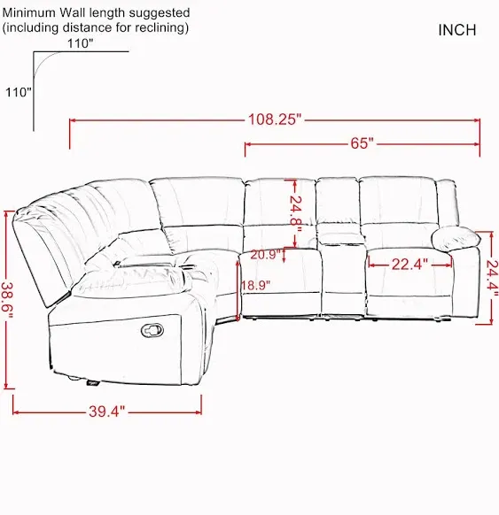 Home Theater Seating Manual Recliner PU Leather Reclining Sectional Sofa, Sofa Couch with Cup Holder, Hide-Away Storage, 2 USB Ports and 2 Power Sockets for Living Room