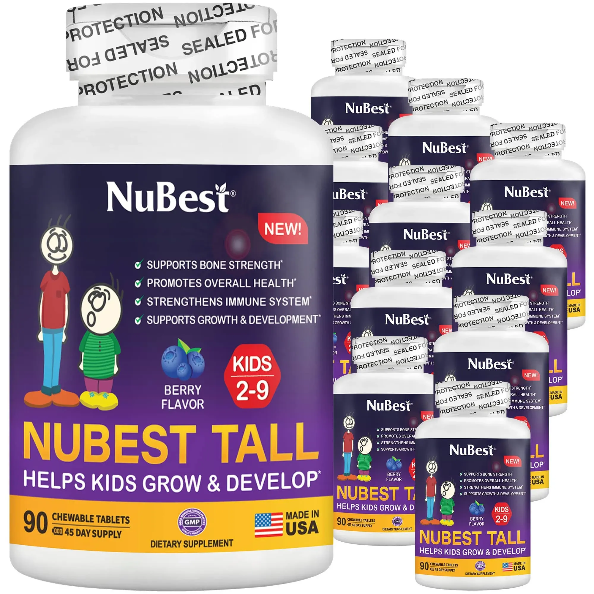 NuBest Tall Kids, Height Growth Supplement for Kids Ages 2 to 9, Multivitamins and Multiminerals, Berry Flavor, Helps Kids Grow Taller, 90 Chewable