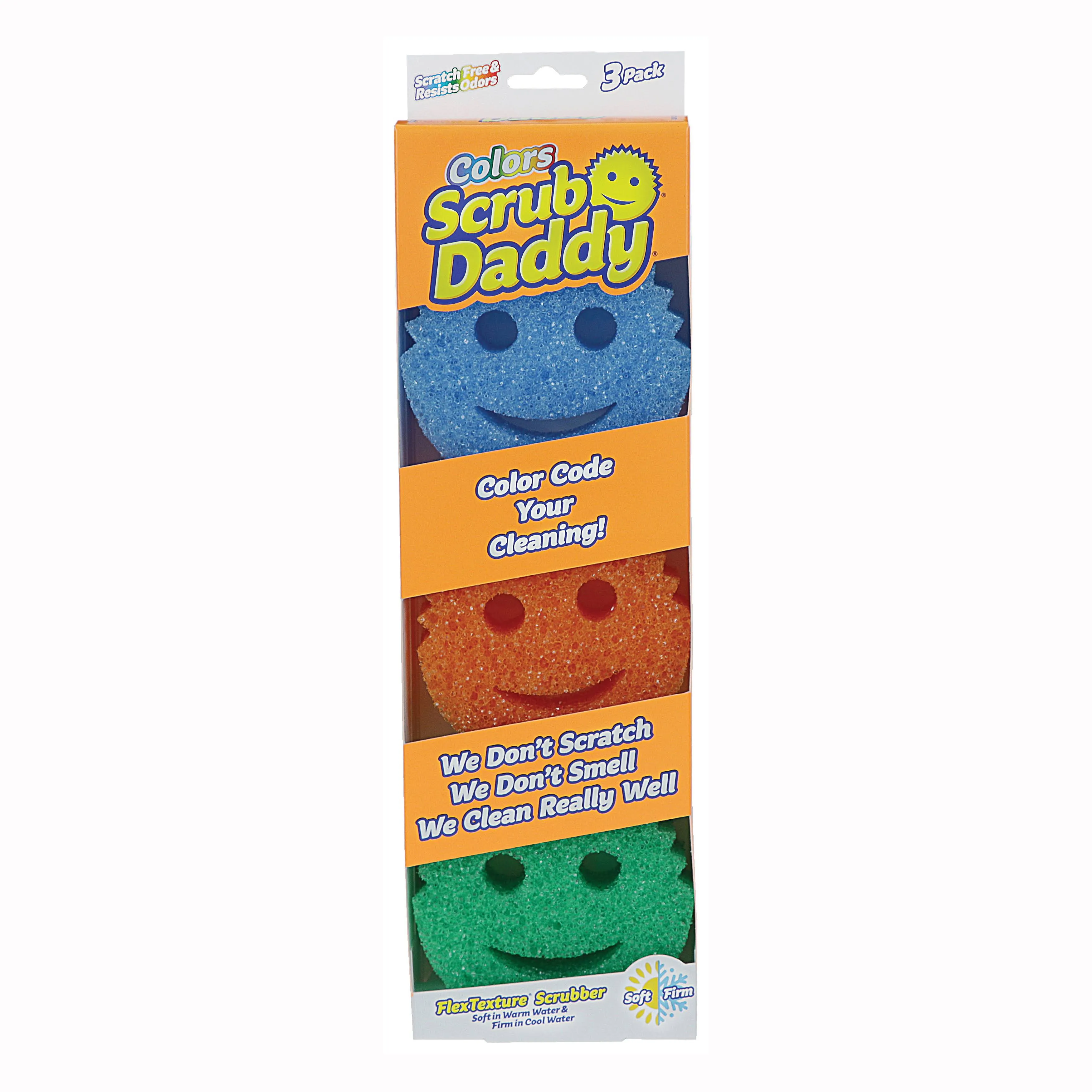 Scrub Daddy Scratch Free Color Sponge with Flex Texture, 3 Pack