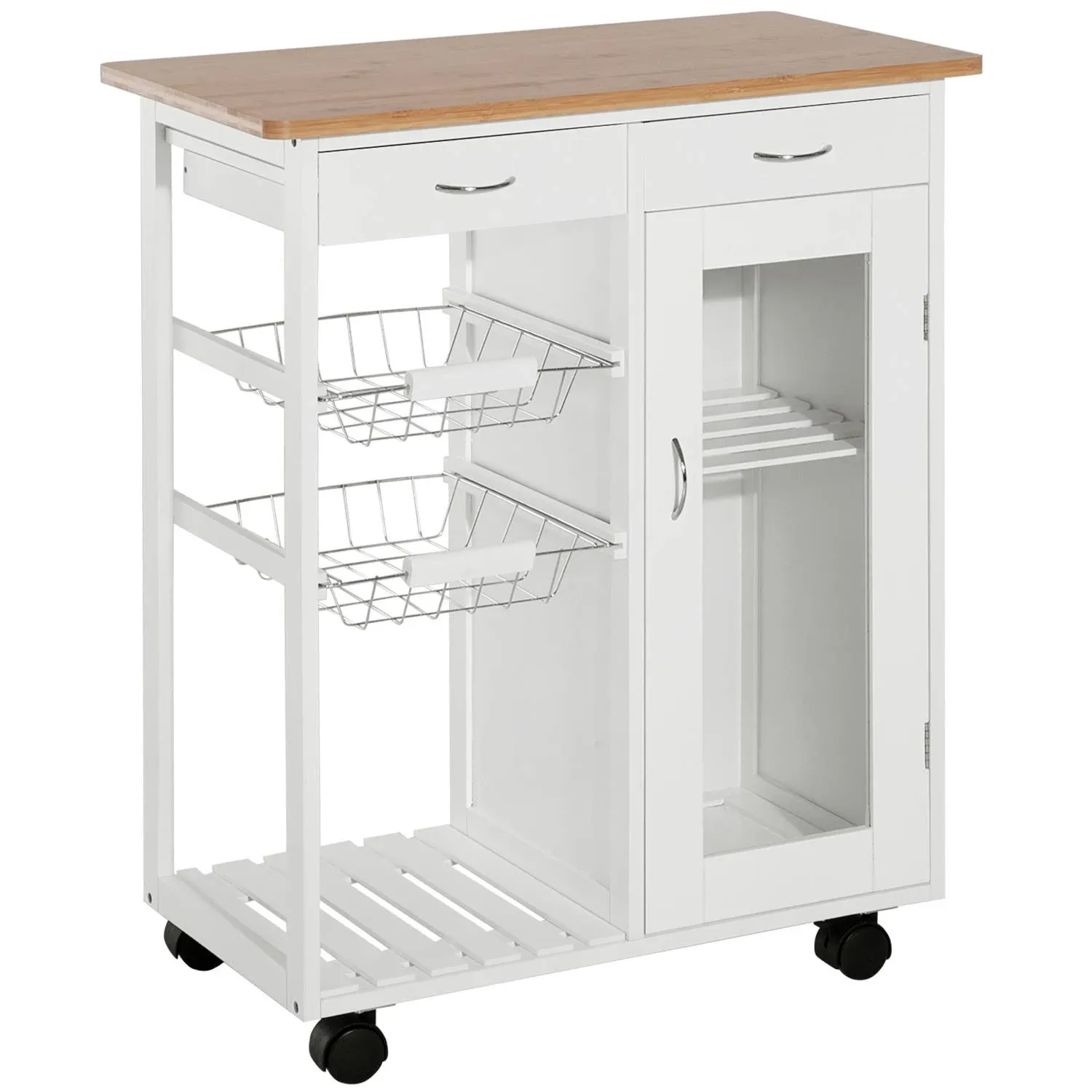 HOMCOM 34" Rolling Kitchen Trolley Serving Cart with Drawers and Cabinet