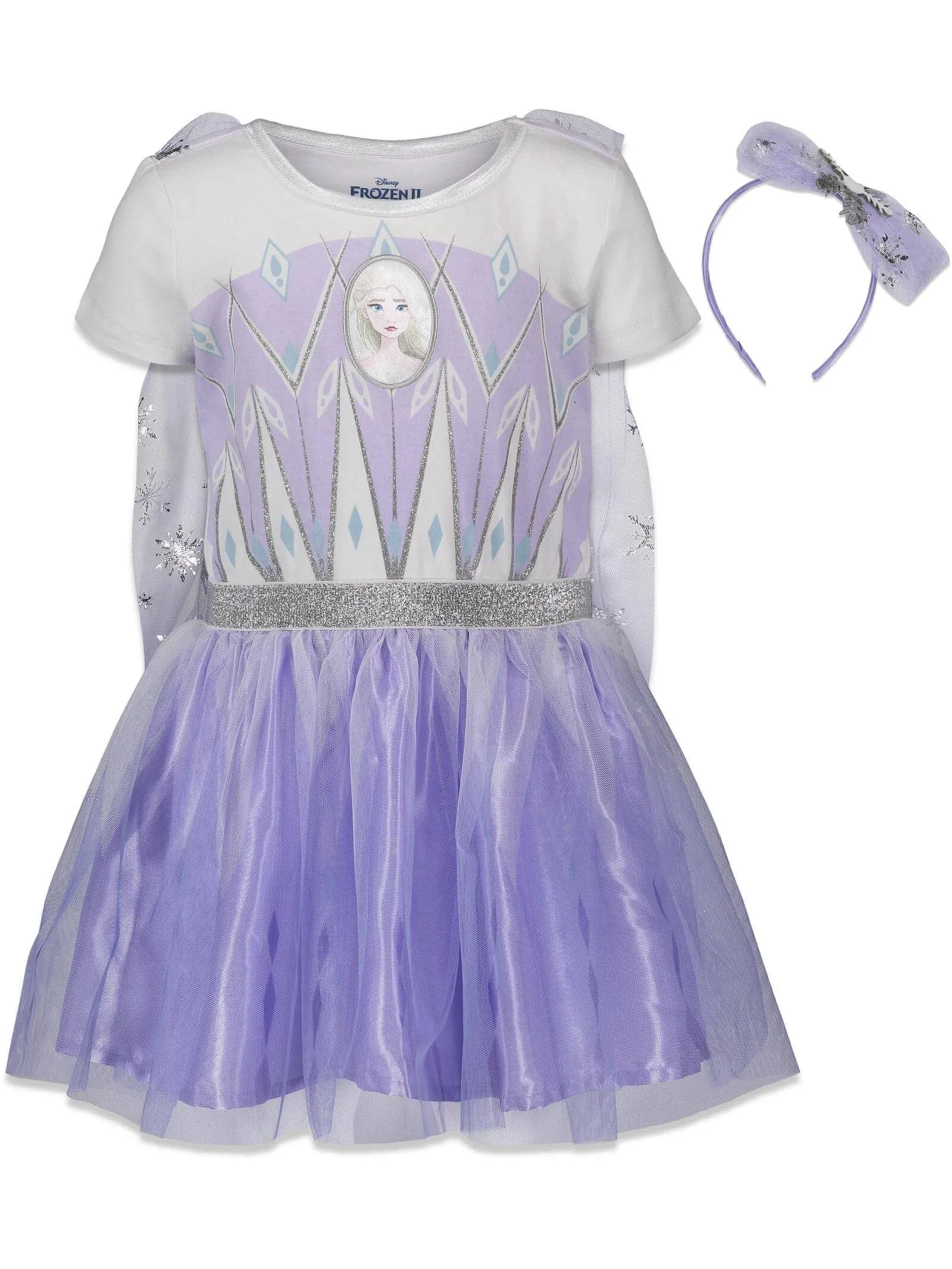 Disney Frozen Queen Elsa Little Girls Gown and Headband Purple/White 7-8