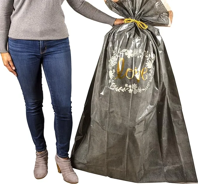 Hallmark 56" Large Plastic Gift Bag (Gold Love, White Flowers) for Engagement ...