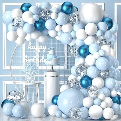 Blue Balloons Garland Arch Kit,136pcs Baby Blue White Silver Balloon Arch