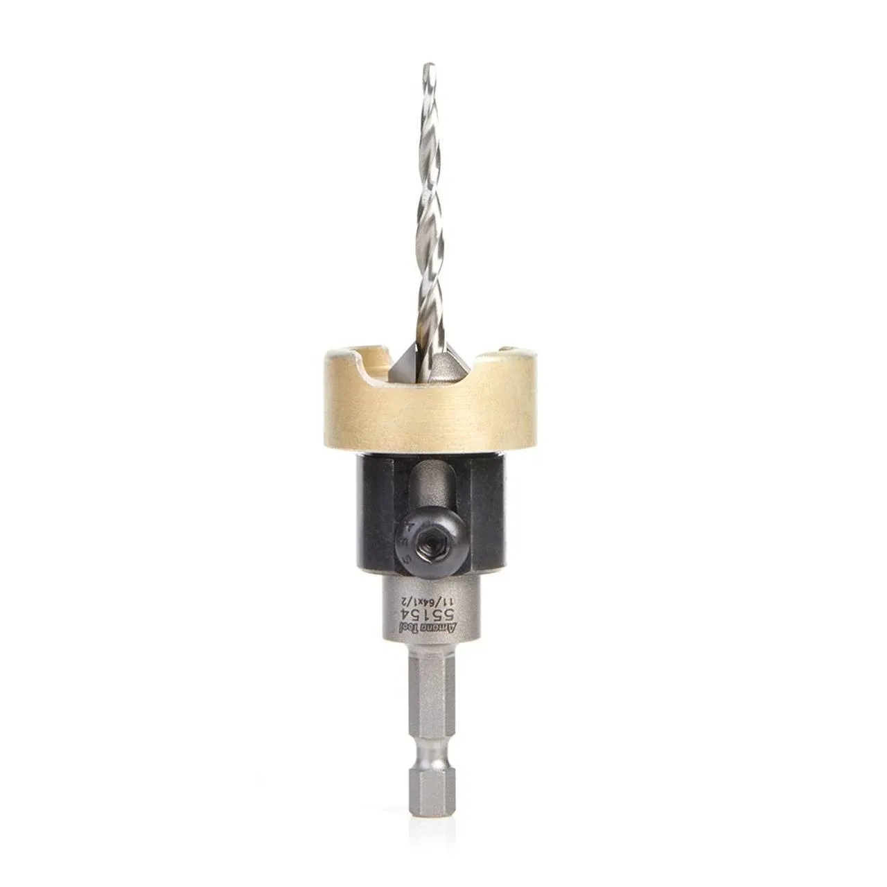 Amana Tool 55152 Carbide Tipped 82 Degree Countersink with Tapered Drill and Adjustable Depth Stop with No-Thrust BB 3/8 D x 9/64 Drill D x 1/4 Inch Quick Release Hex SHKAmana Tool 55152 Carbide Tipped 82 Degree Countersink with Tapered Drill and Adjusta