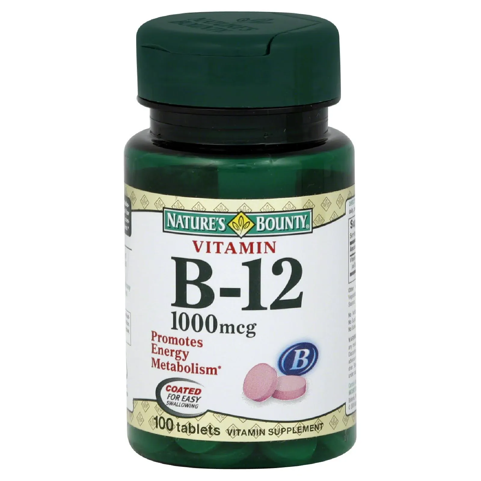 Nature's Bounty Natural Vitamin B12, 1000mcg Tablets, 100 Count, Pack of 3