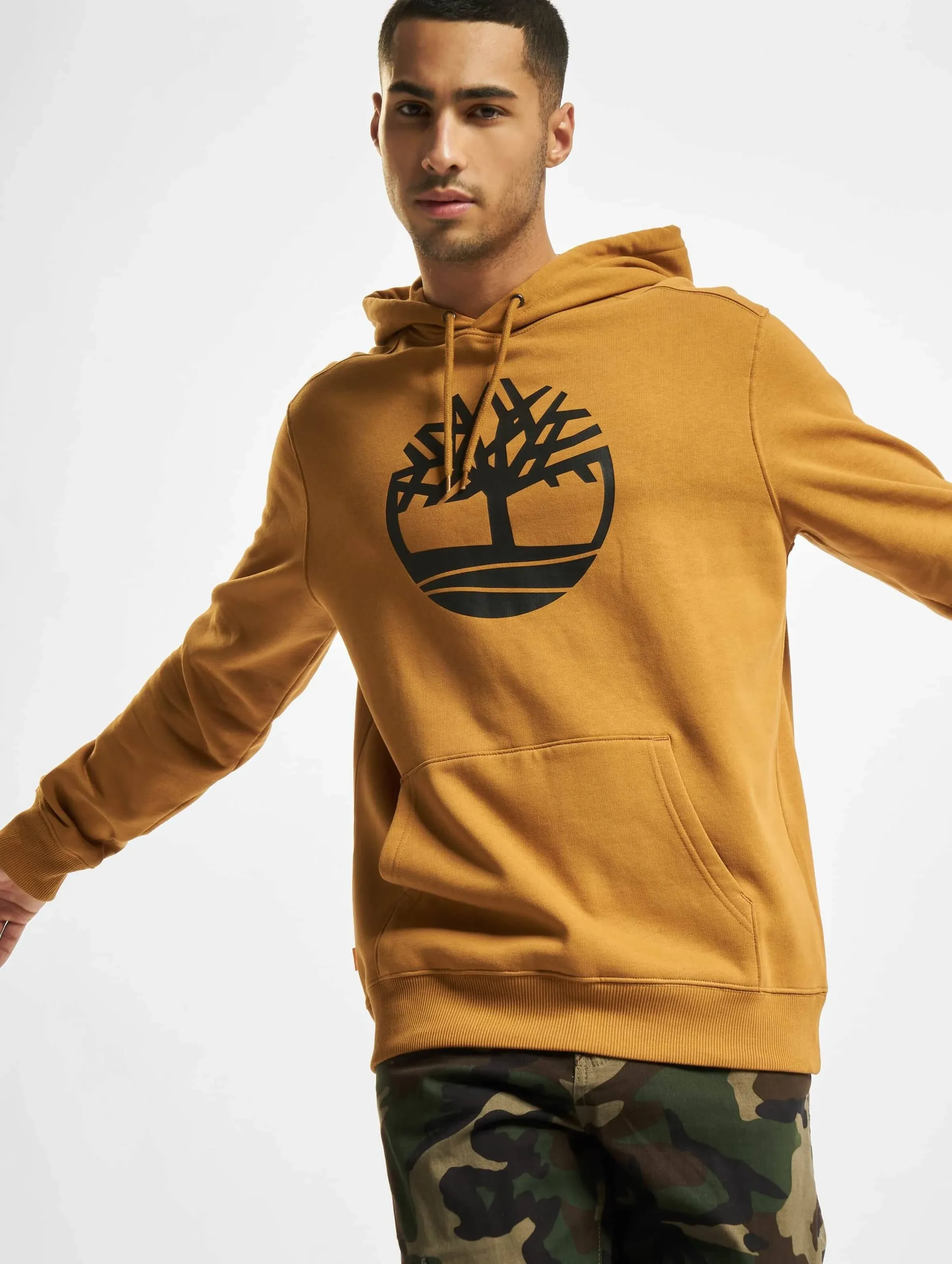 Timberland | Men's Core Tree Logo Pullover Hoodie, Wheat Black / L