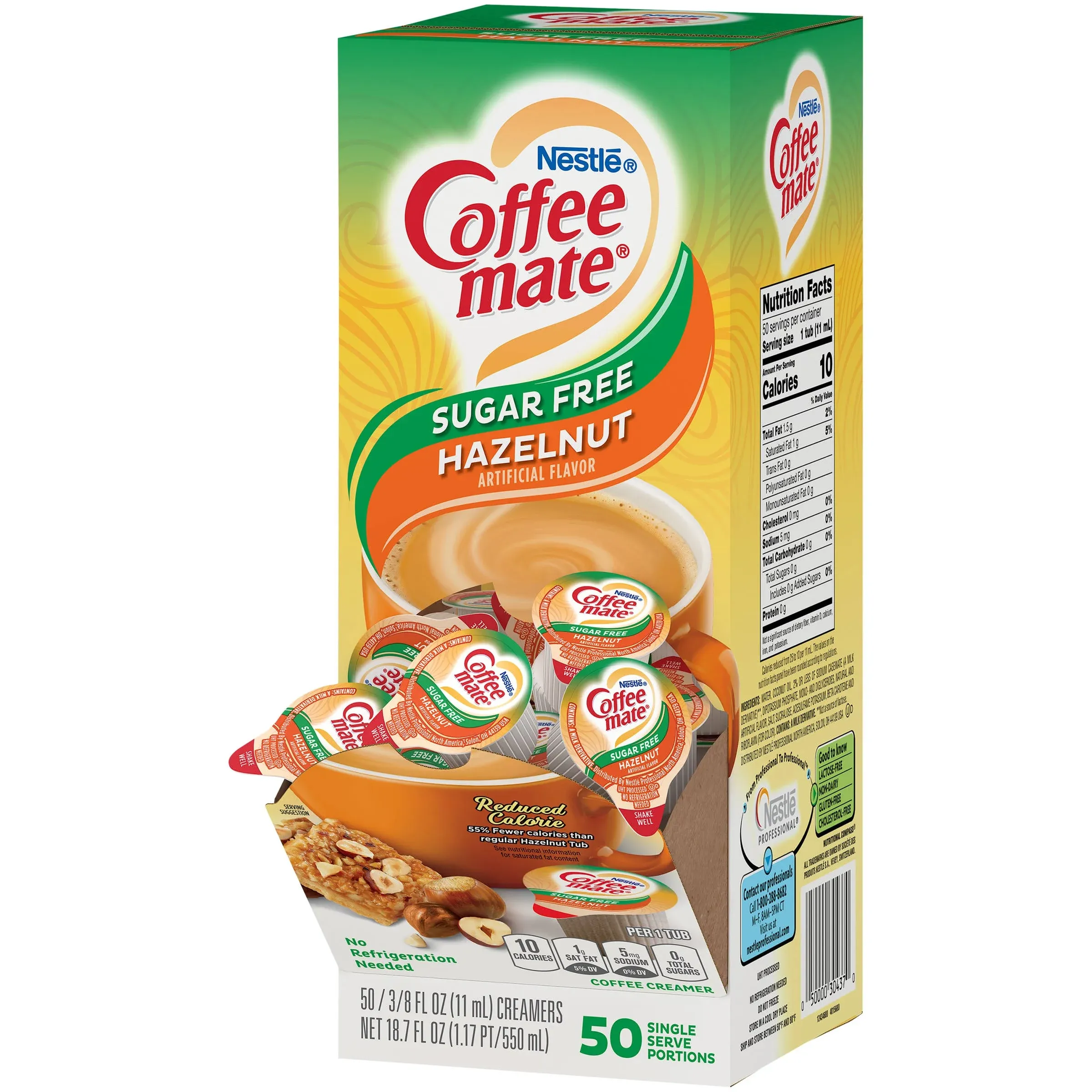 Coffee-Mate Coffee Creamer, Sugar Free, Hazelnut - 50 pack, 0.375 fl oz creamers