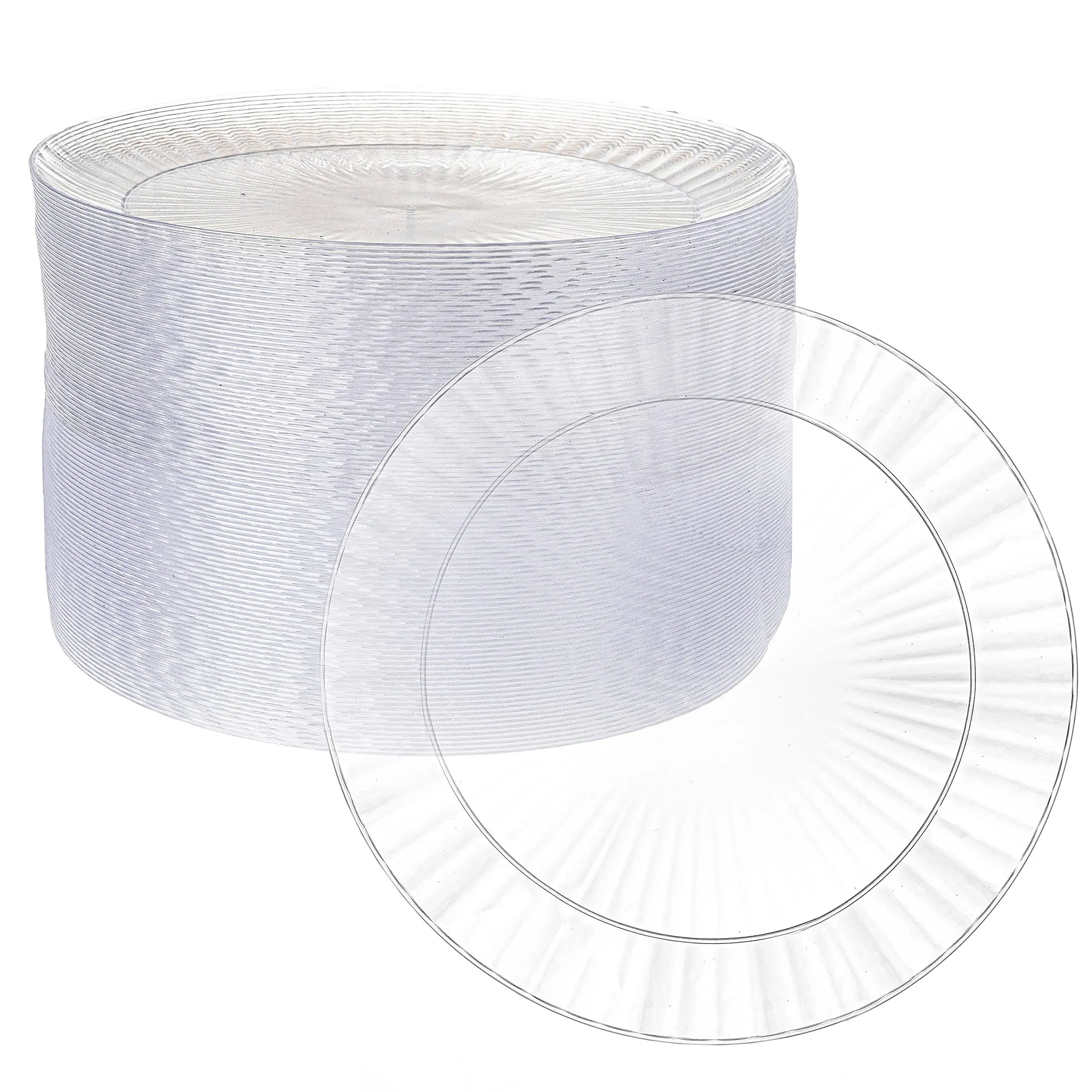 Ilyapa 100 Fancy Clear Plastic Plates, 10 Inch - Premuim Disposable Plastics for Party or Wedding