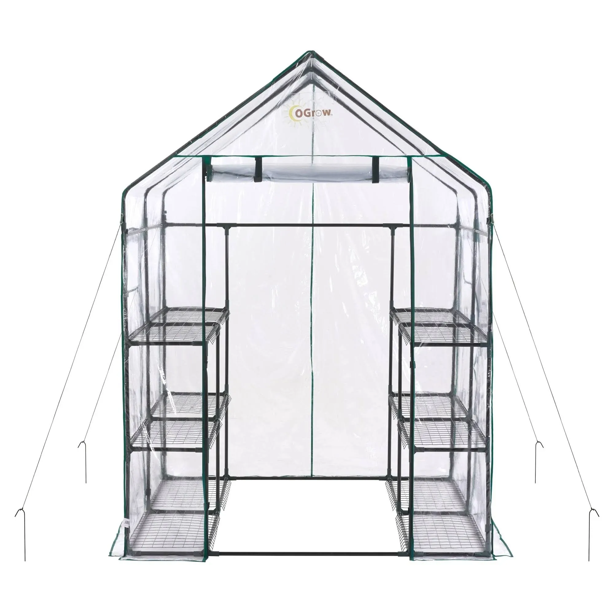 Machrus Ogrow Deluxe Walk-In Greenhouse with 3 Tiers and 12 Shelves -  Clear Cover