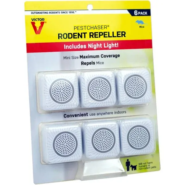 Victor M756K PestChaser Rodent Repellent with Nightlight - Rodent Repellent Indoor Ultrasonic - Rodent Repeller - Mouse Deterrent Plug in - Mouse Plug in Repellent for House - 6 Count (Pack of 1)