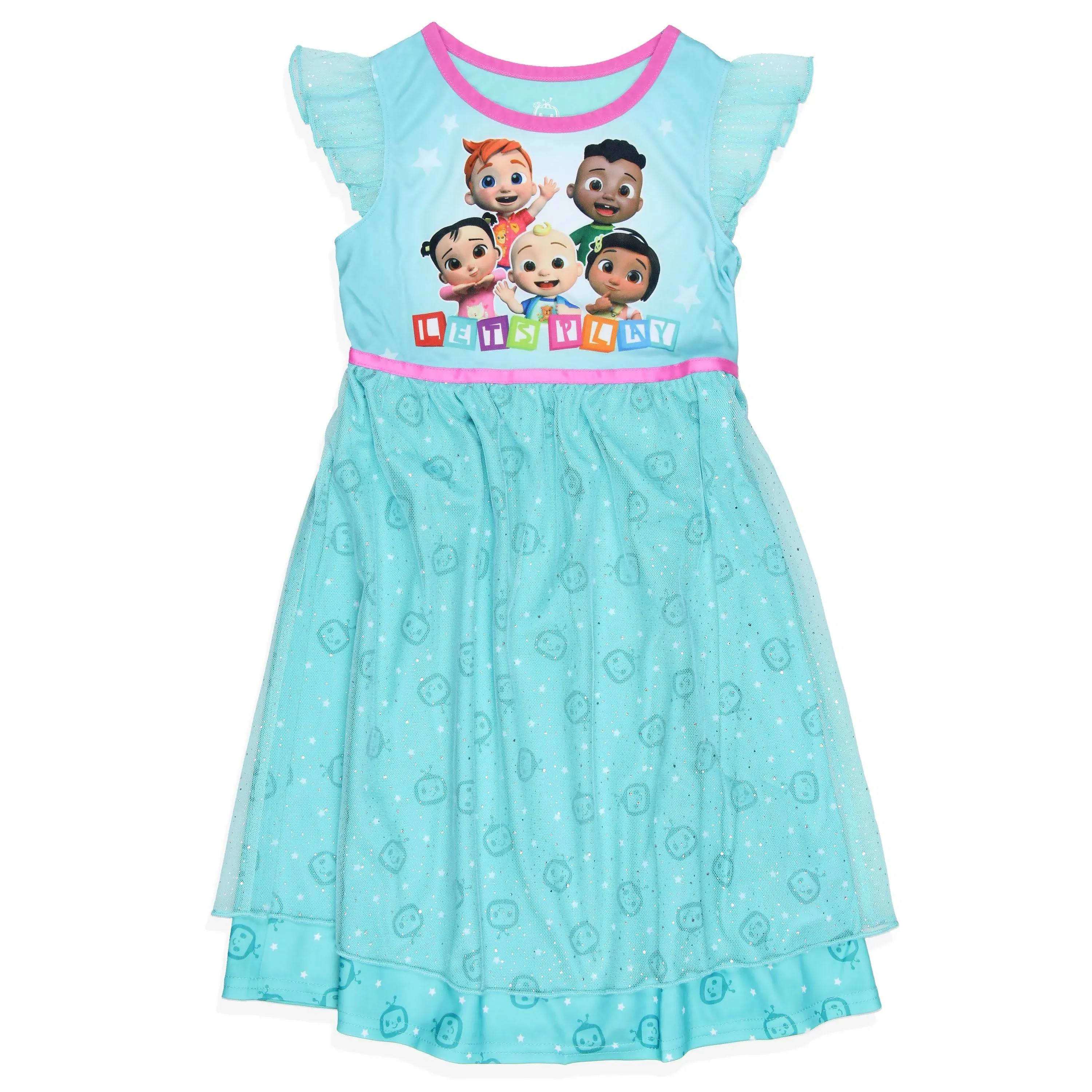 Komar Kids Cocomelon Toddler Girls Lets Play Ruffle Sleeve Dressy Glitter ...