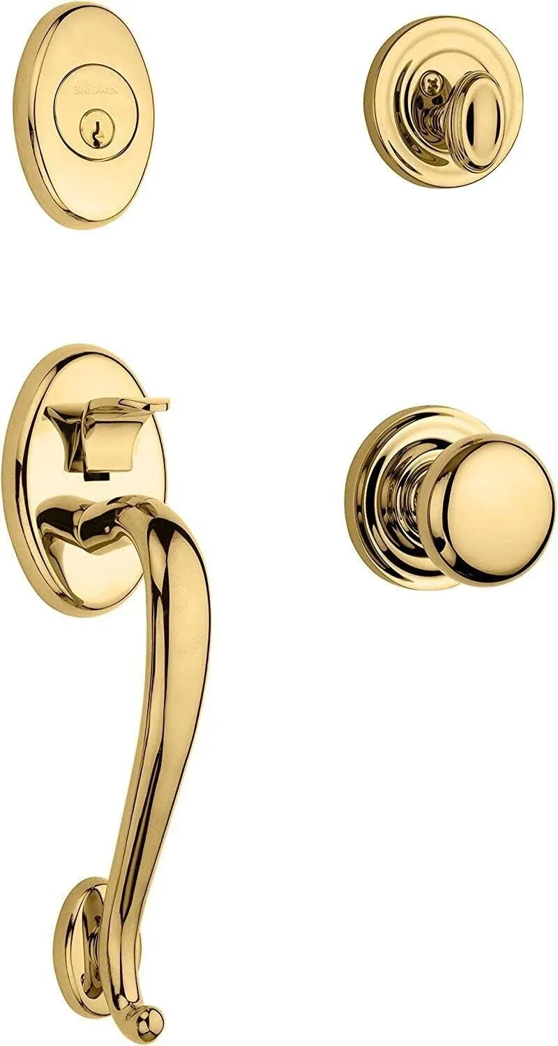 Baldwin Logan Single Cylinder Sectional Handleset Classic Knob Lifetime Polished Brass