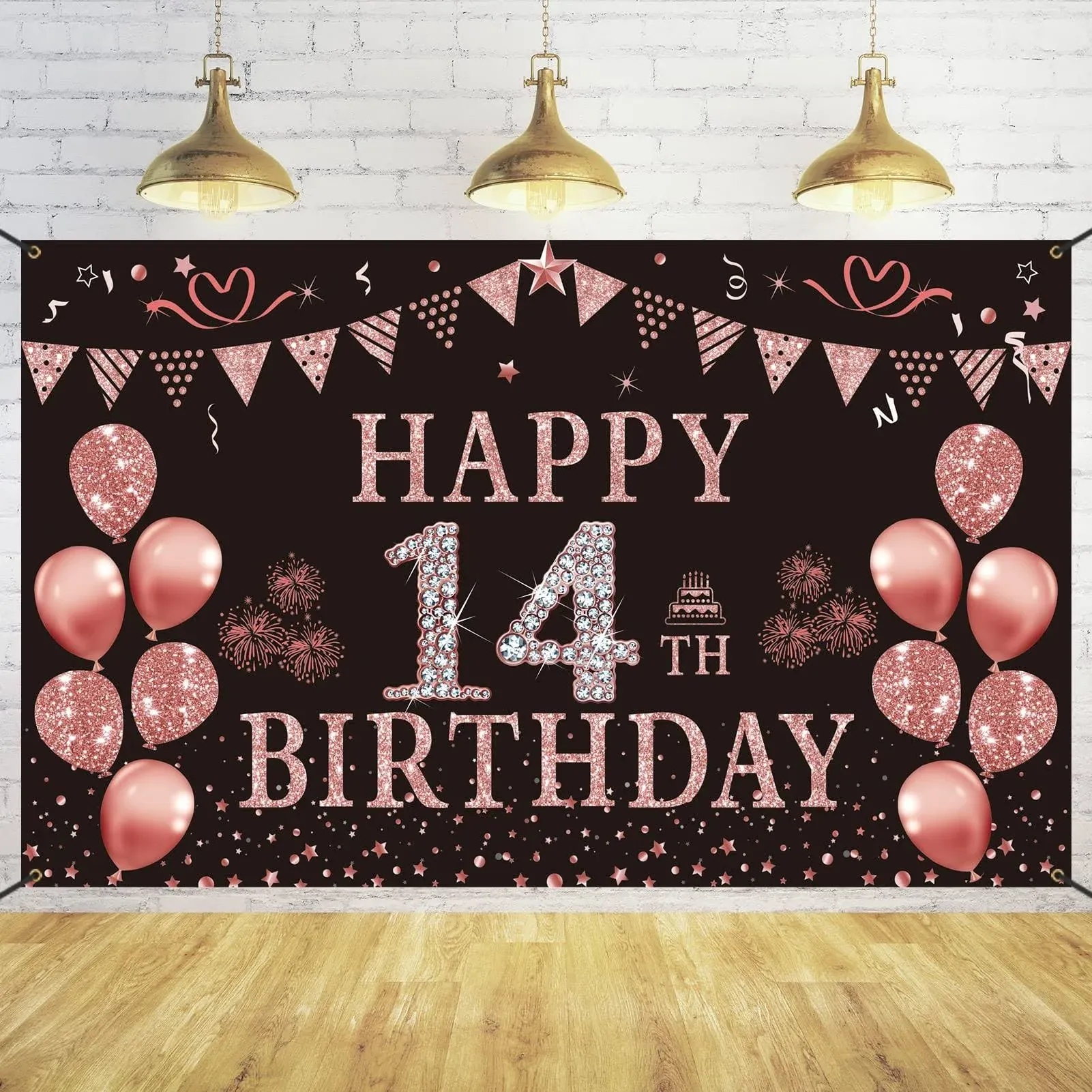 Trgowaul Happy 14th Birthday Decorations Backdrop Banner