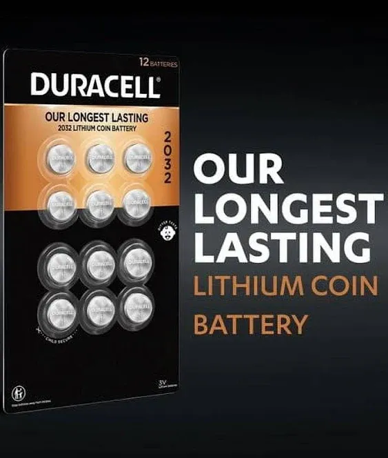 Duracell Lithium 2032 Coin Batteries, 12-Count