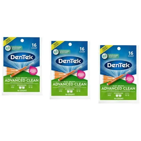 DenTek Easy Brush Advanced Clean Interdental Cleaners, Standard, 16 Count, 6 Pack