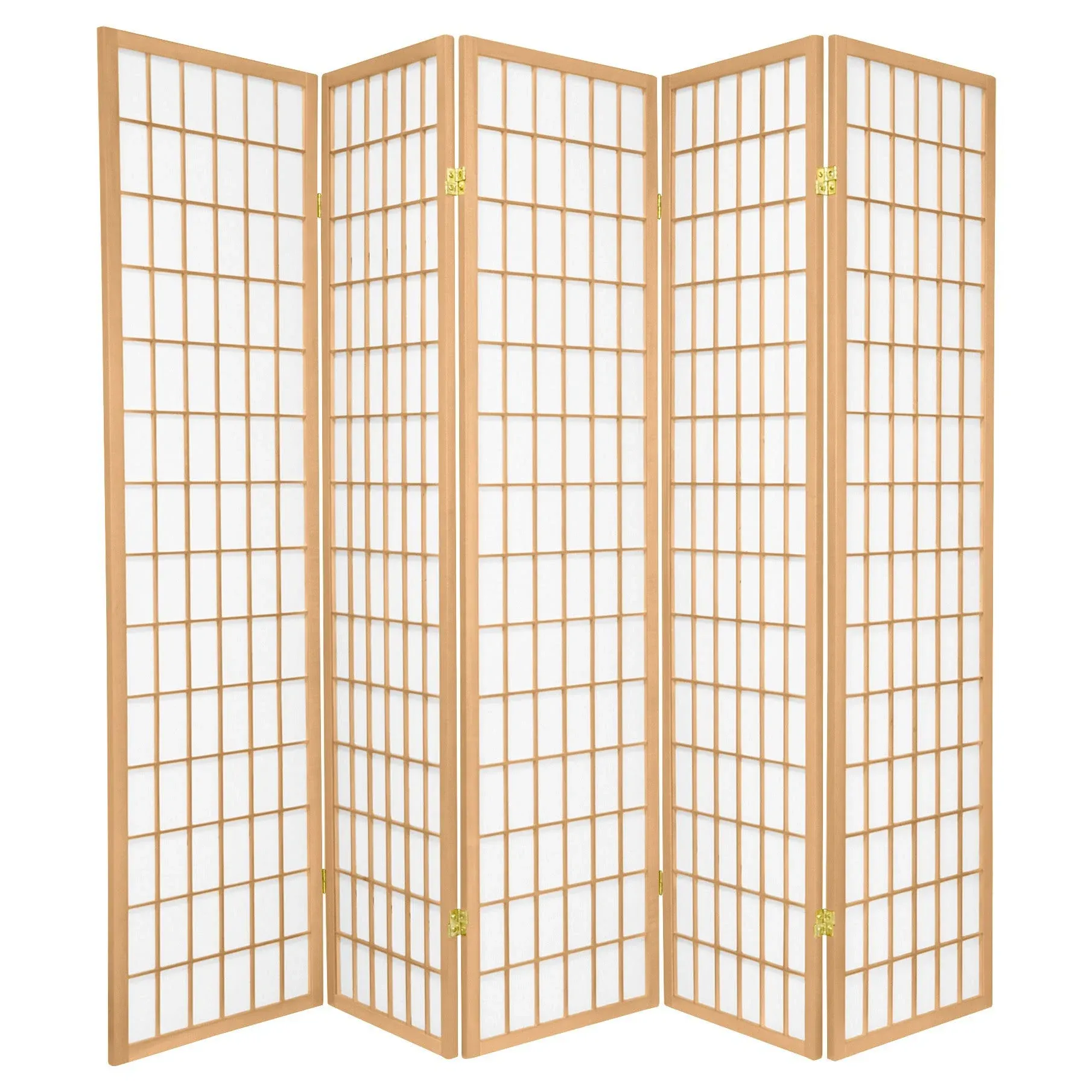 Oriental Furniture 5 ft. Tall Window Pane Shoji Screen - 5 Panel - Natural