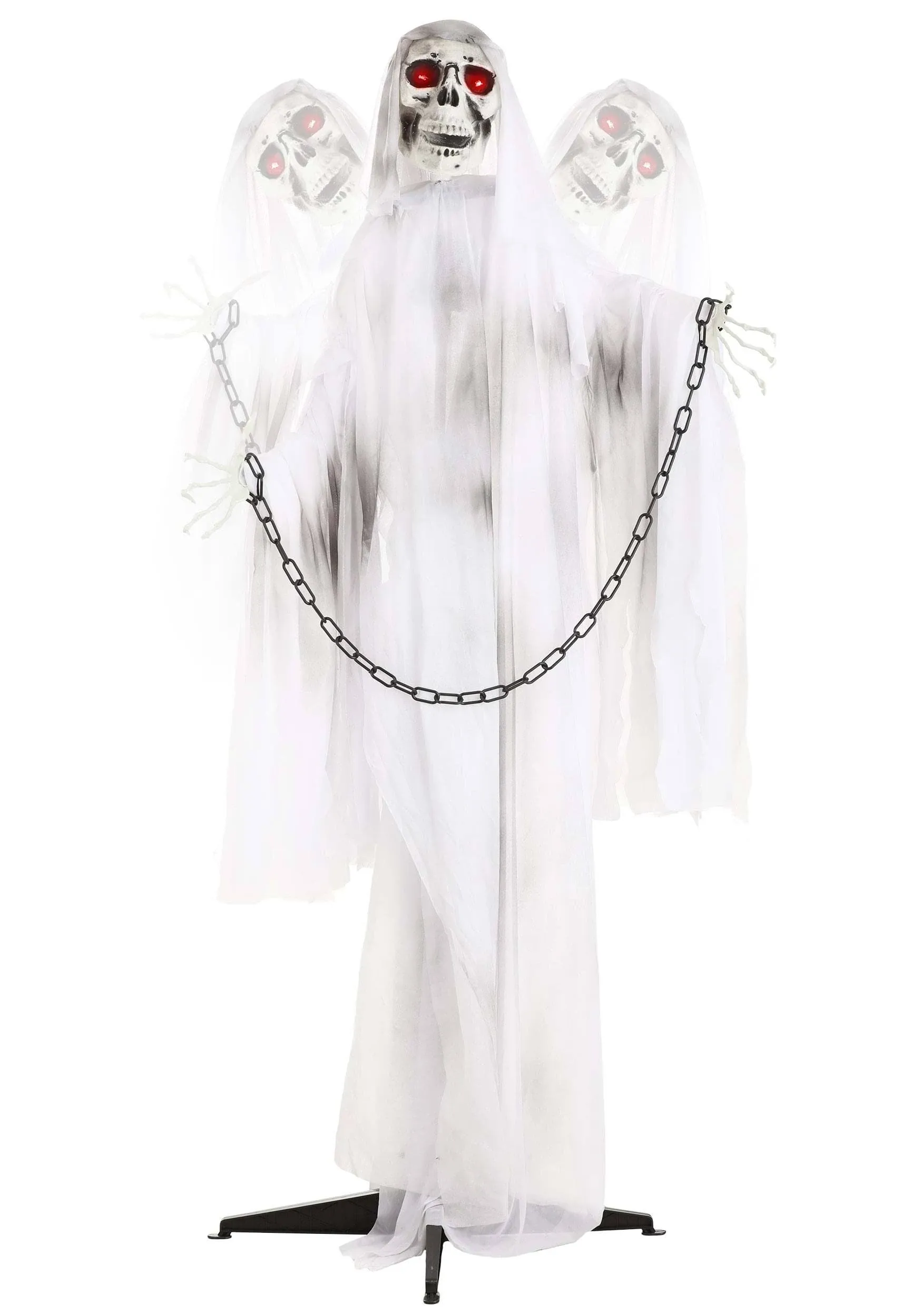 Haunted Ghost Animatronic Decoration Chained Ghost w/Light-Up Eyes, Posable Arms 5.5Ft Tall Stand Battery Operated