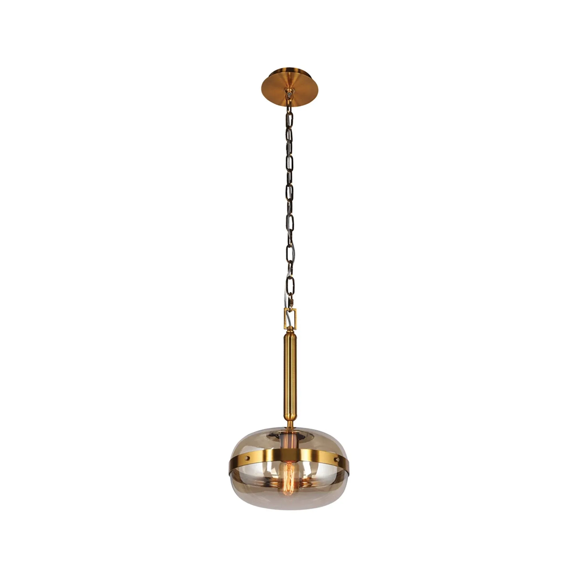 Eurofase Lighting Nottingham 10" Small Dimmable Incandescent Antique Brass Pendant Light With Amber Tinted Glass Orb Shade