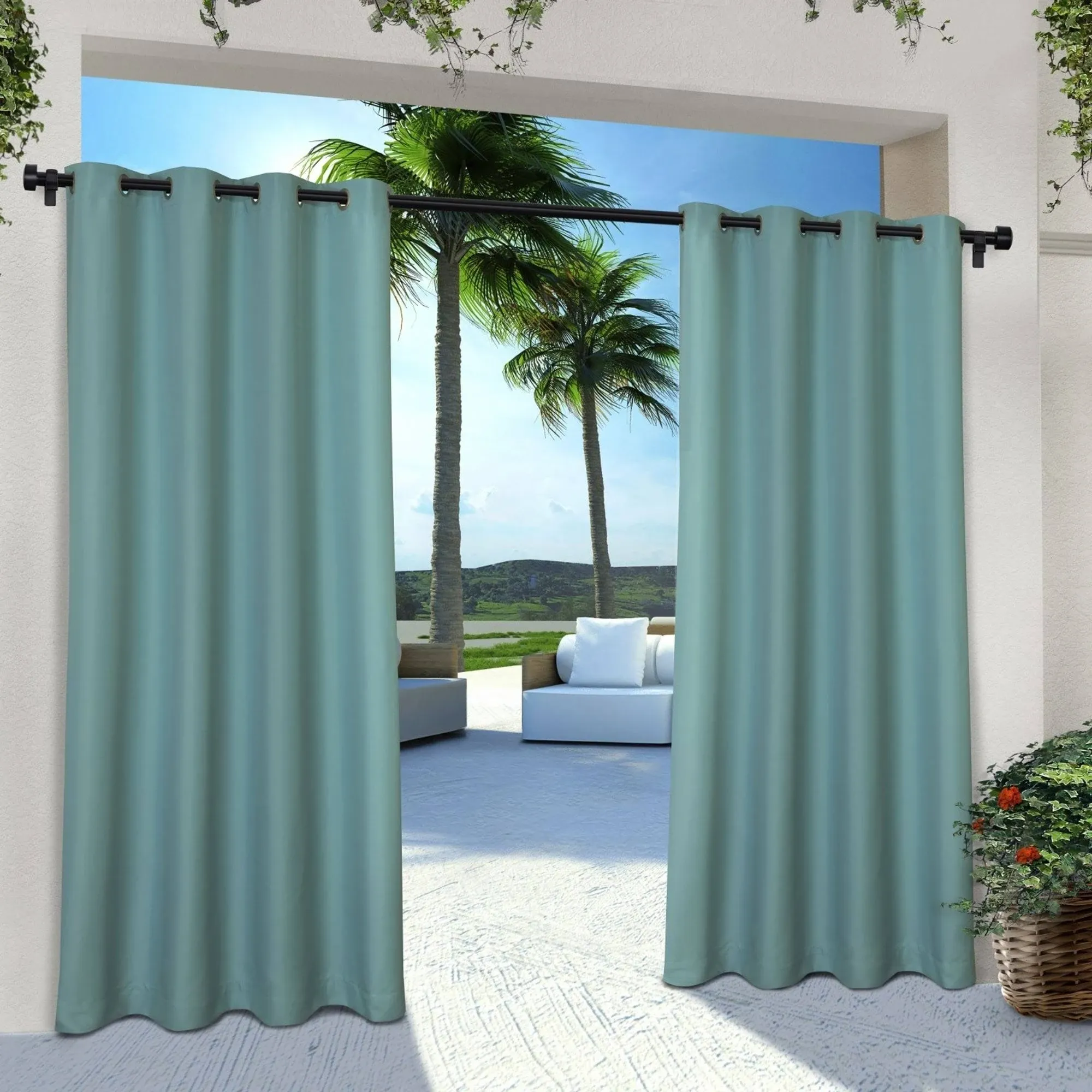 Exclusive Home Cabana Solid Indoor/Outdoor Light Filtering Grommet Top Curtain Panel, 54"x84", Taupe, Set of 2