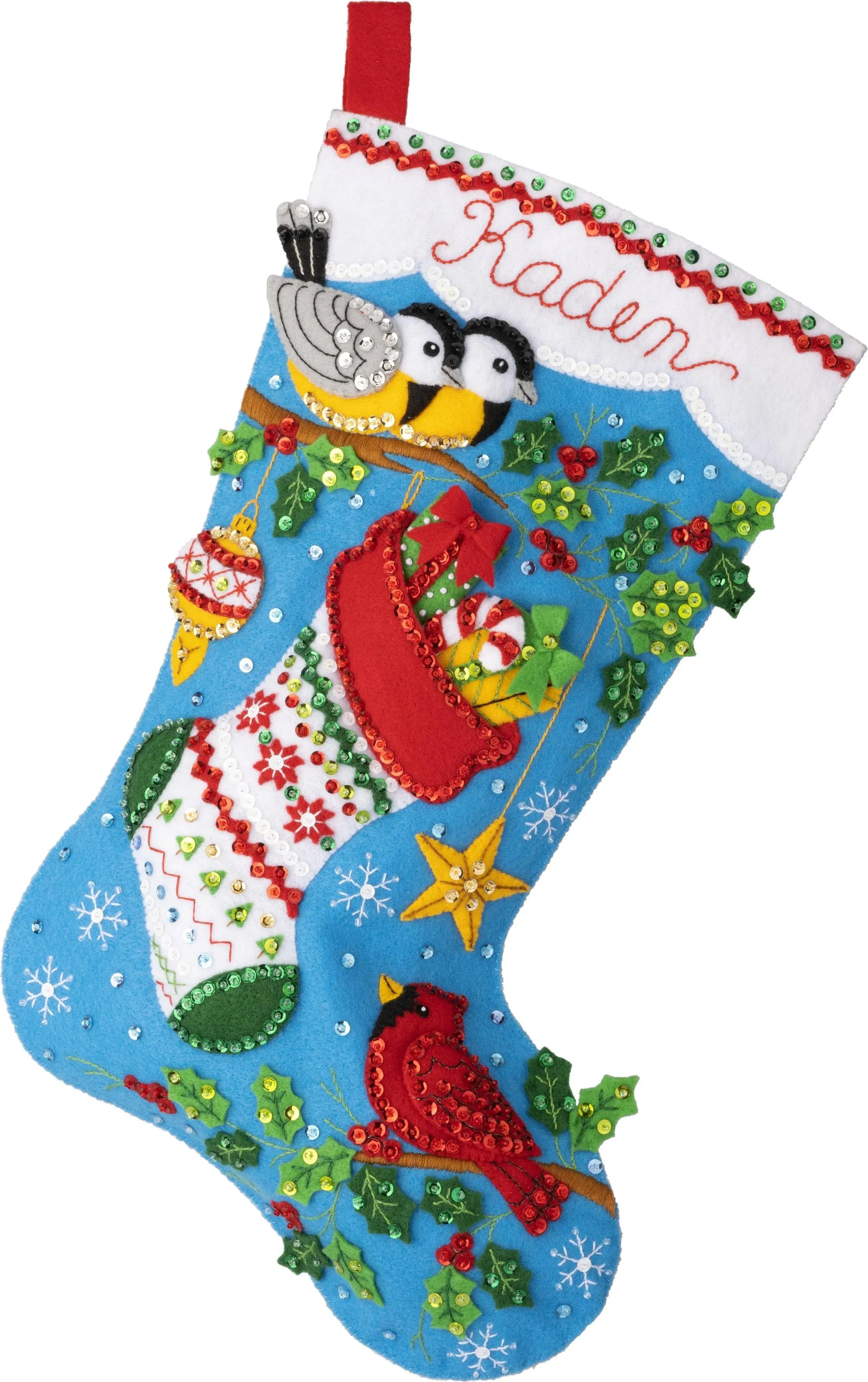 Bucilla Felt Stocking Applique Kit 18" Long-Festive Winter Birds