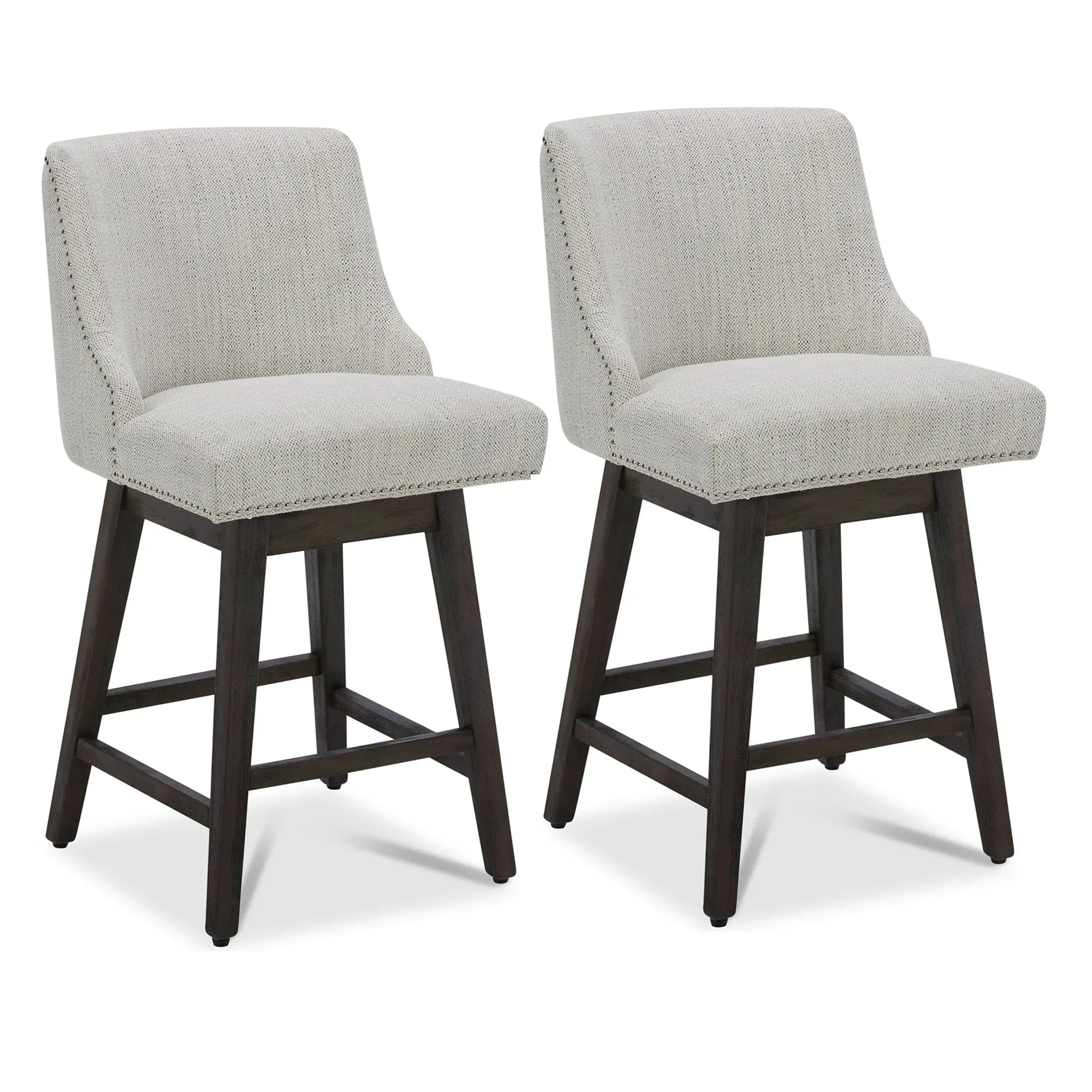 CHITA Bar Height Swivel Barstool with Back Set of 2, FSC Certified Upholstered Bar Stool, 30.7" H Seat Height, Fabric in Ivory