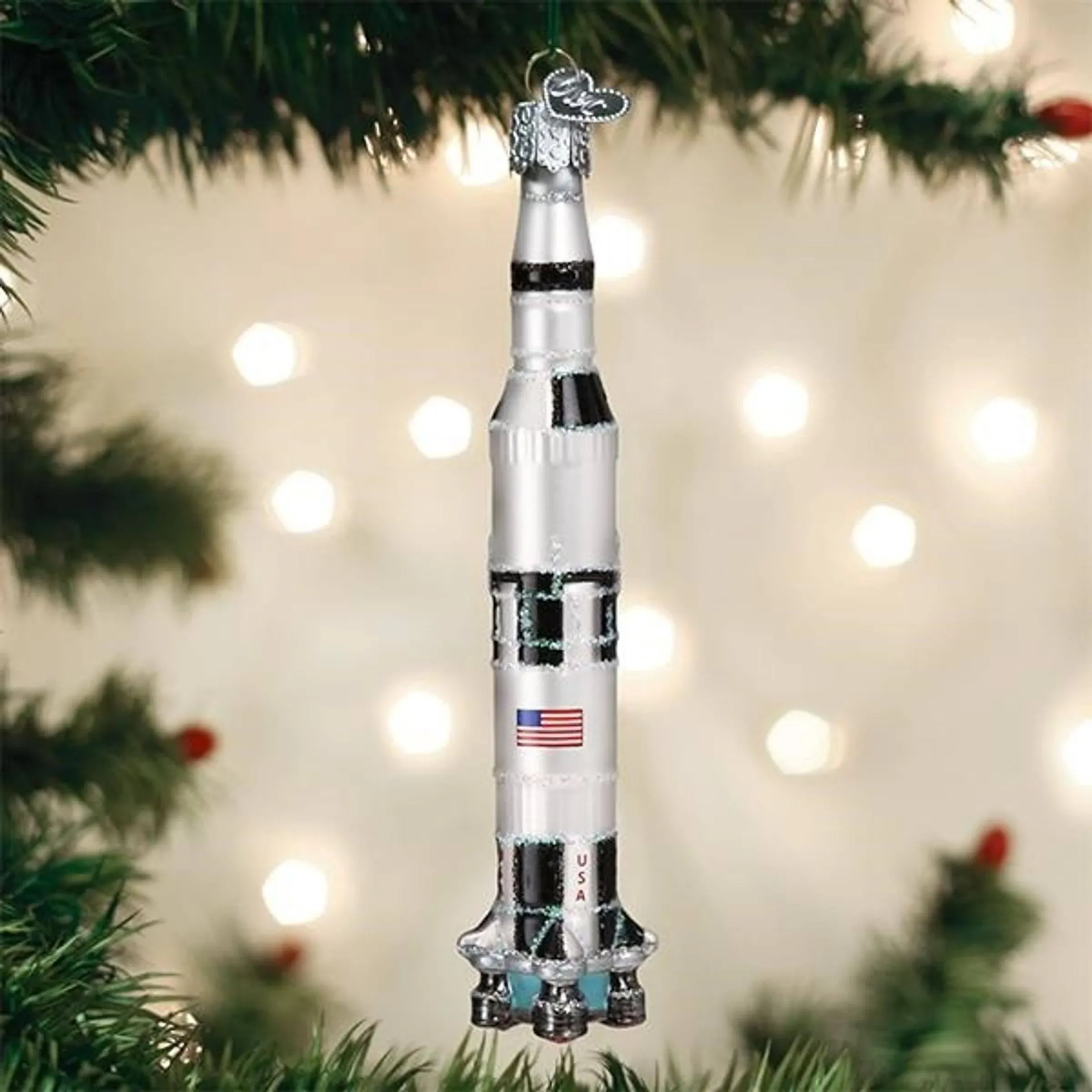 Old World Christmas Glass Blown Saturn V Rocket Ornament