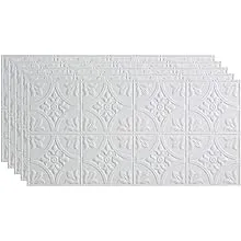 Fasade Traditional Pattern/Style #2 Decorative Vinyl 2ft x 4ft Glue Up Ceiling Tile in Gloss White (5 Pack)