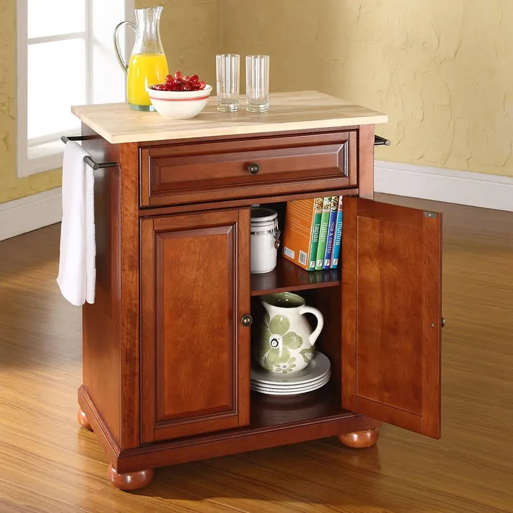 Crosley Furniture Alexandria Cuisine Kitchen Island with Natural Wood Top - Vintage Mahogany