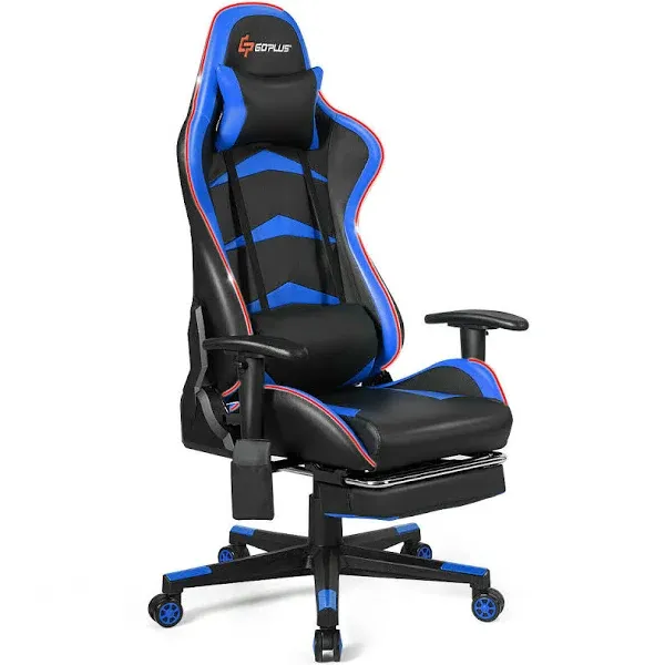 Massage LED Gaming Chair with Lumbar Support and Footrest-Blue