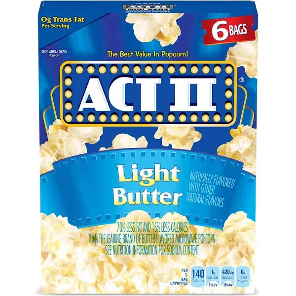 Act II Microwave Popcorn, Light Butter, 2.75 oz, 36/Carton