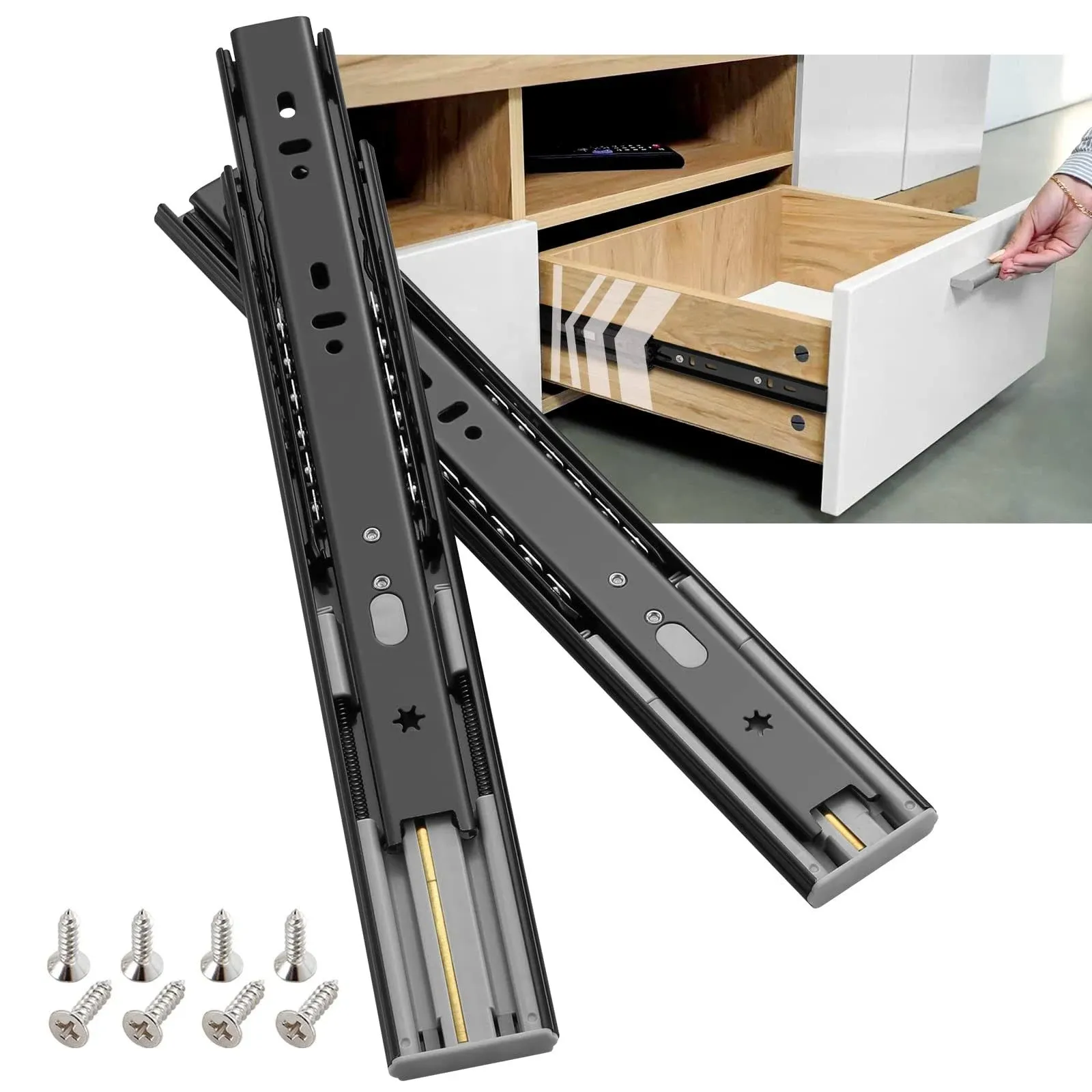 SHUHANG 1 Pair Soft Close Drawer Slides 12 14 16 18 20 22 24 Inch 100 lb Load Capacity Self Slow Closing Full Extension Ball Bearing Side Mount Cabinet Glides Rails Wardrobe Kitchen Dresser Black