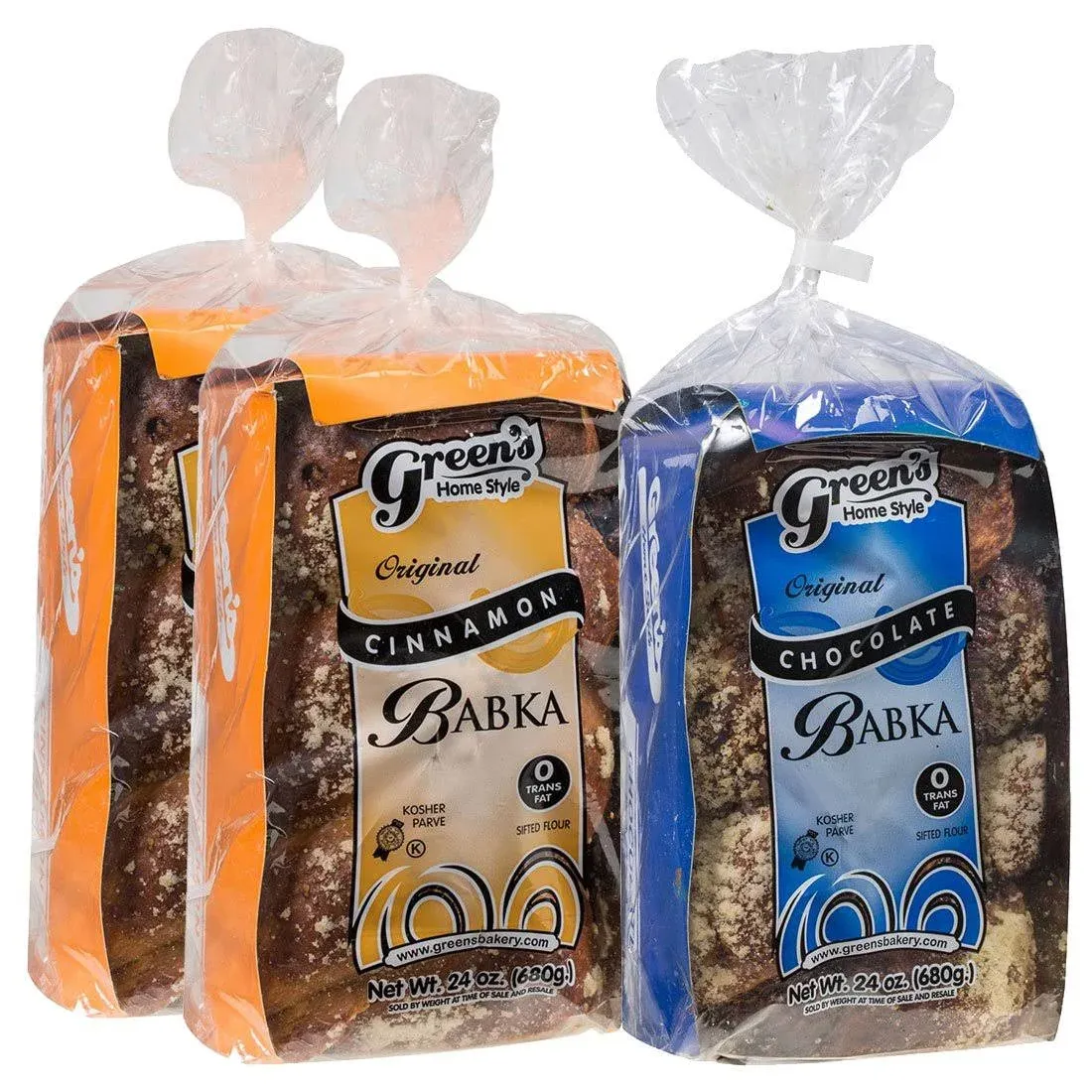 Greens Bakery 24 oz Kosher Babka, 3 Pack - 1 Chocolate Babka, 2 Cinnamon Babka