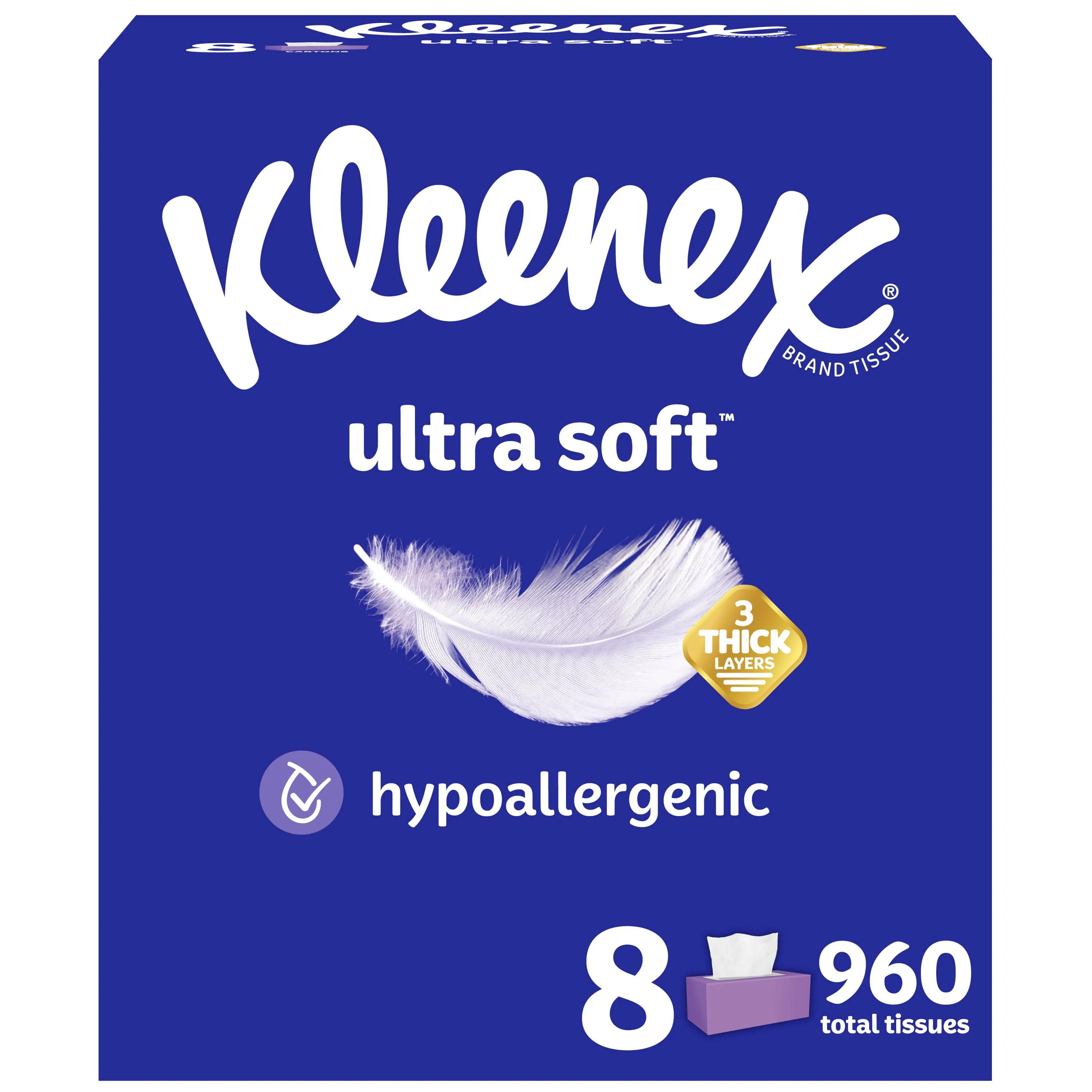 Kleenex Ultra Soft Facial Tissues, Soft Facial Tissue, 6 Flat Boxes, 120 Tissues per Box, 3-Ply (720 Total Tissues)