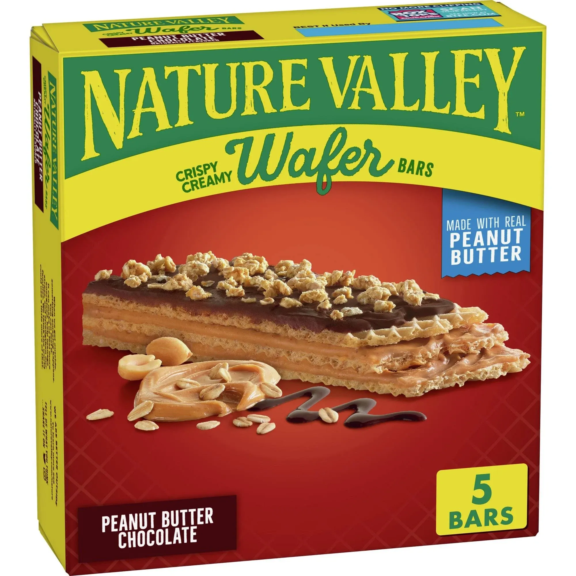 Nature Valley Wafer Bars, Peanut Butter, Snack Bars, 1.3 oz, 5 ct (Pack of 6)