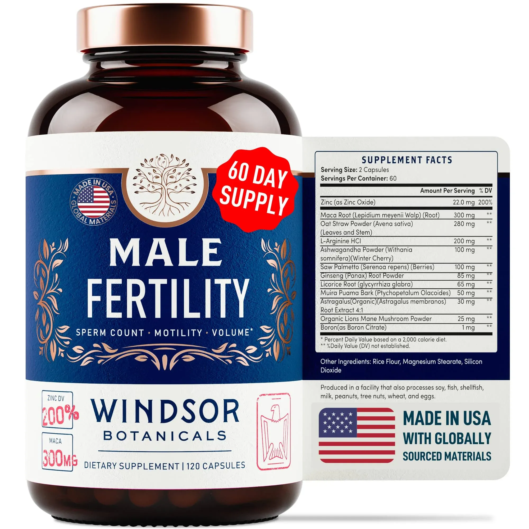 Male Fertility Supplement with Maca Root - Mens Health Conception Fertility Prenatal Vitamins Plus Natural Extracts - Prenatal Fertility Supplements for Men - 3rd Party Tested - 120 Capsules, 2 Month