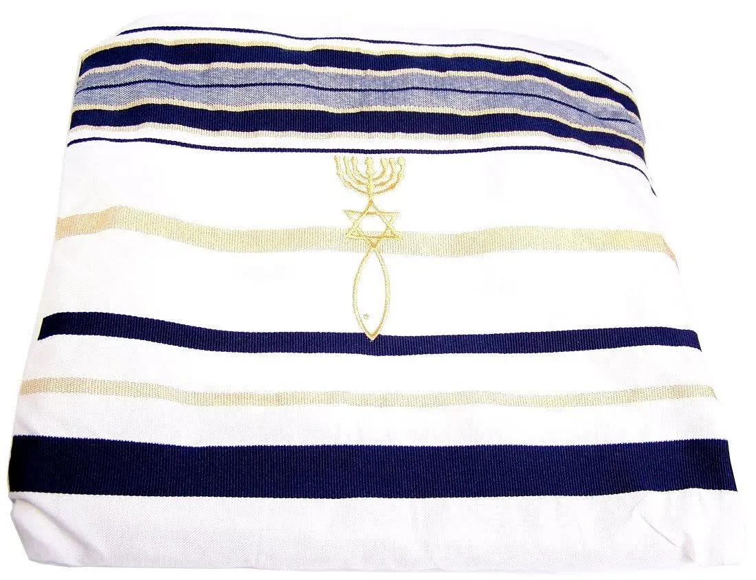 Holylandmarket Mens Messianic Shawl / Tallit - The Messiah Tallit, Blue