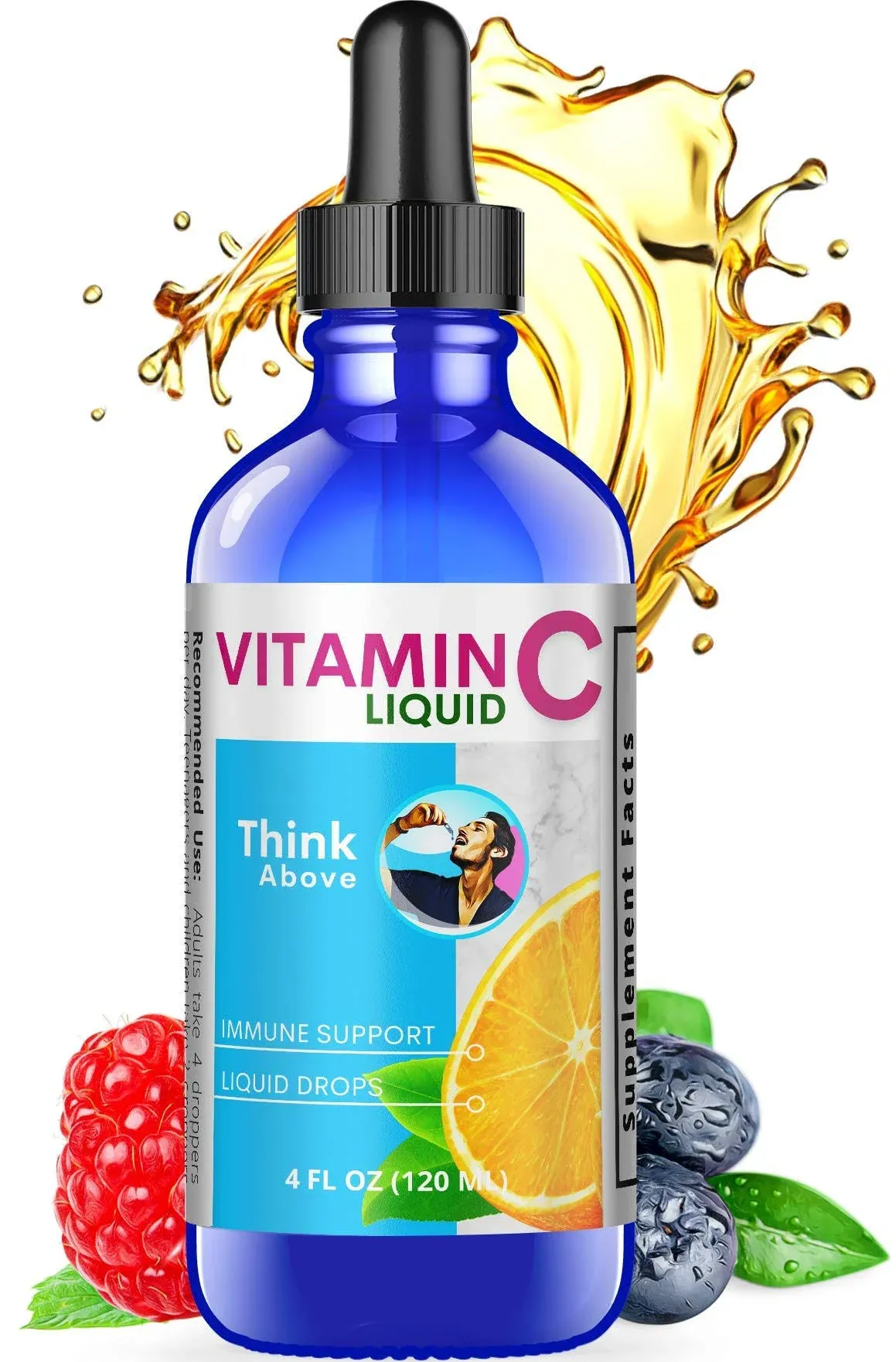 Think Above Liquid Vitamin C - High Dose - Vitamin C Drops - for Adults and Kids - 500 mg - Liquid VIT C - Non GMO - Vitamin C Liquid Supplement (4 fl oz 120 ml)