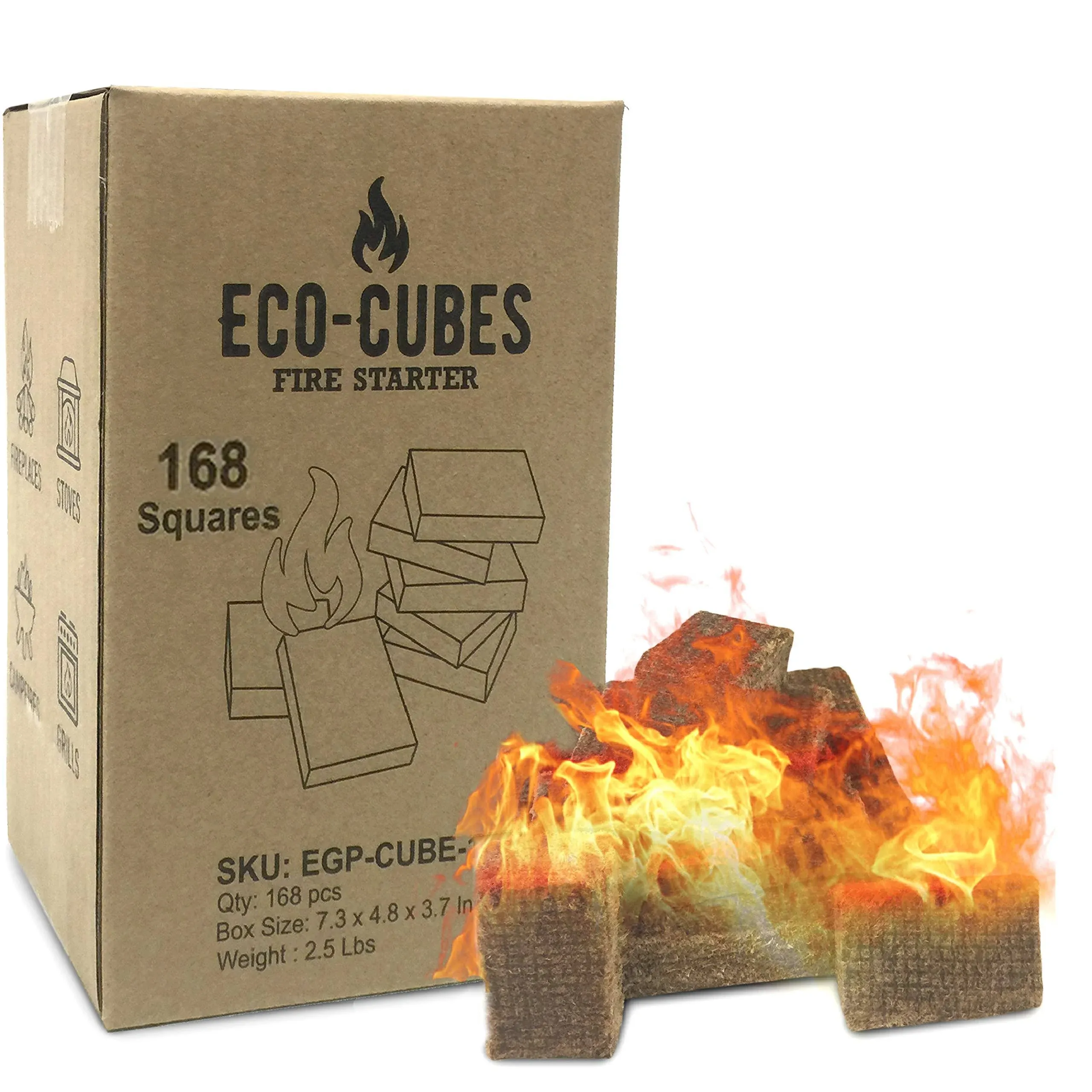 Eco Cubes Fire Starter Squares – Great Fire Starters for Chimney  Charcoal Grill  Fireplace  Campfire  Wood Stove  Pellet Grill and Charcoal - Qty 168