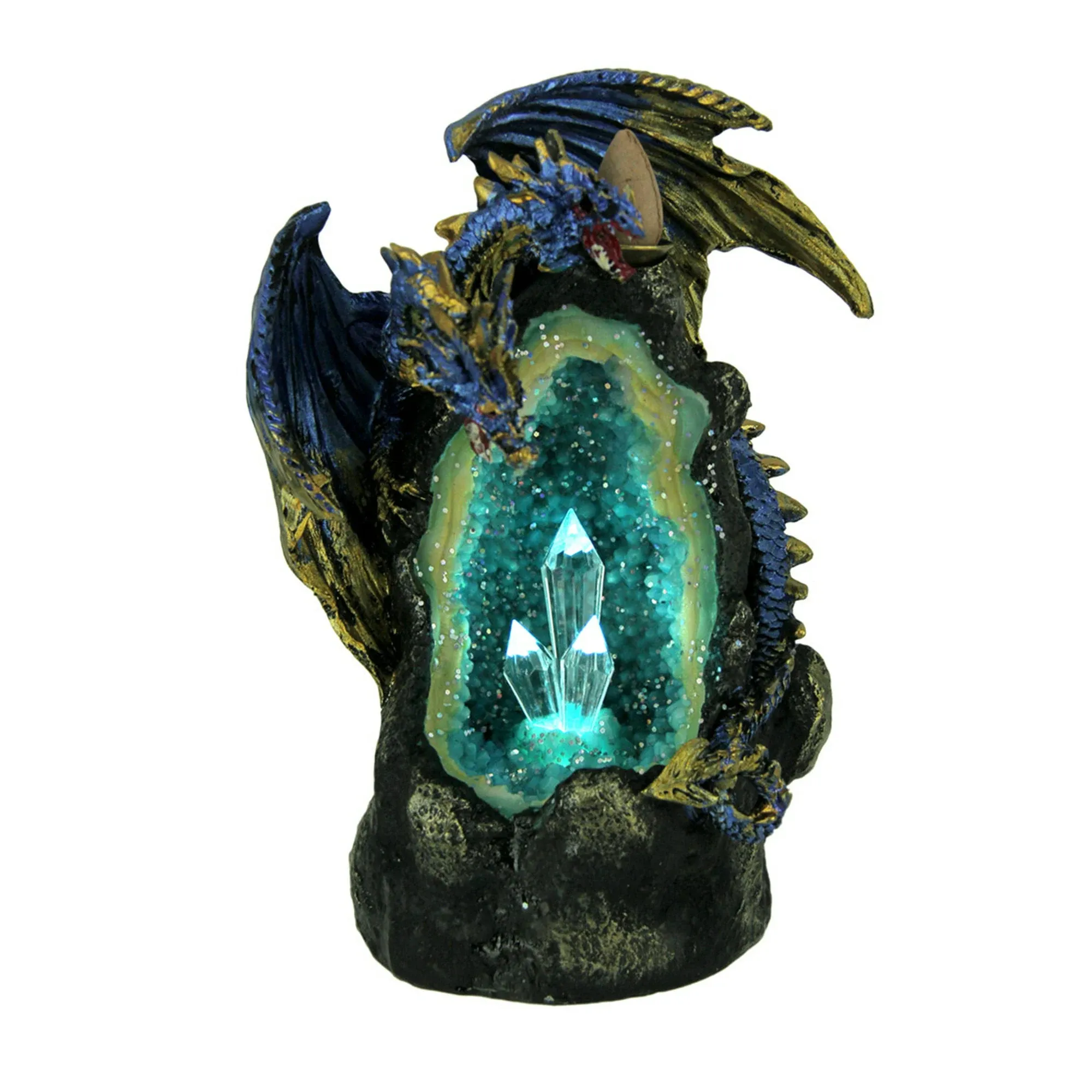 Fantasy Gifts Blue Dragon LED Crystal Geode Incense Backflow Burner